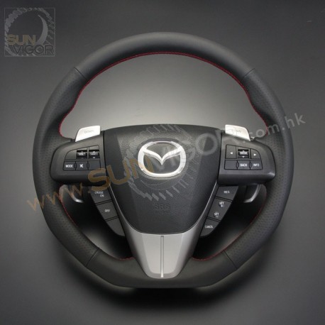 2008+ 马自达3 [BL],MPS [BL3FW],马自达5 [CW] AutoExe D型平底真皮方向盘(軚盘)带红色缝线 MBL1370-03